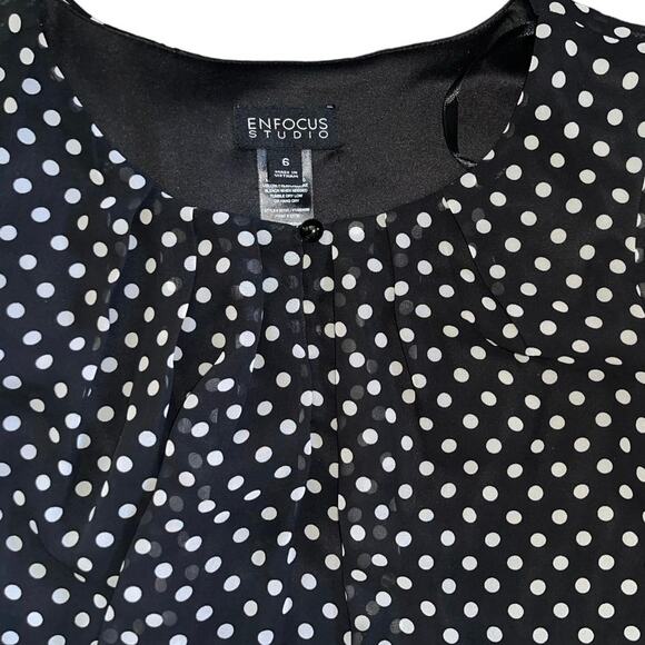 Enfocus Studio Short Sleeve Black White Polka Dot Dress Keyhole Size 6 Casual - Picture 3 of 3